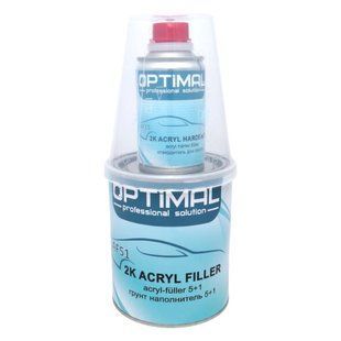 Ґрунт акриловий сірий 800 мл + затверджувач 160 мл OPTIMAL 2K Acryfiller 5+1 HS (OPS-AF51G-960) 00000003961 фото