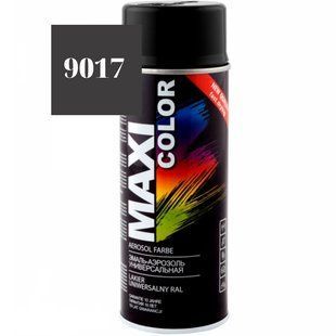 Краска аэрозольная MAXI COLOR RAL 9017 универсальная декоративная черно-транспортная 400мл 00000008037 фото