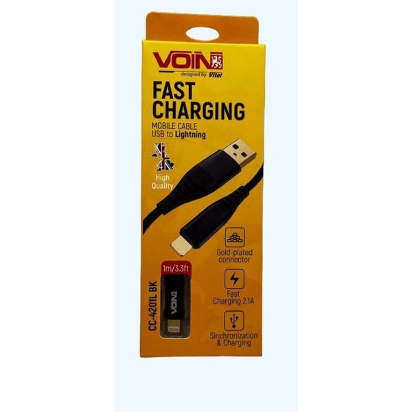 Кабель VOIN USB - Lightning 3А, 1м, черный (арт. CC-4201L BK) 00000015340 фото