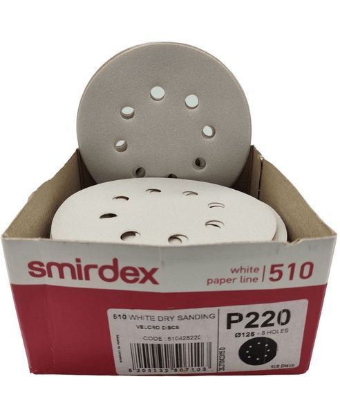 Круг абразивний SMIRDEX 510 на 8 відв. 125 мм Р220 білий (пач.100 шт.) 00000008853 фото